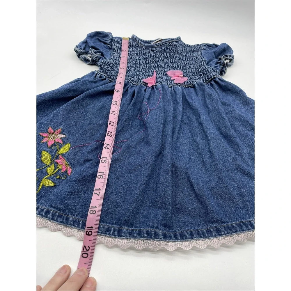Vintage Sweet Heart Rose denin jean Dress Sz 3 T Floral Butterfly‎ Cap Sleeve